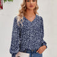 Printed V-Neck Lantern Sleeve Blouse