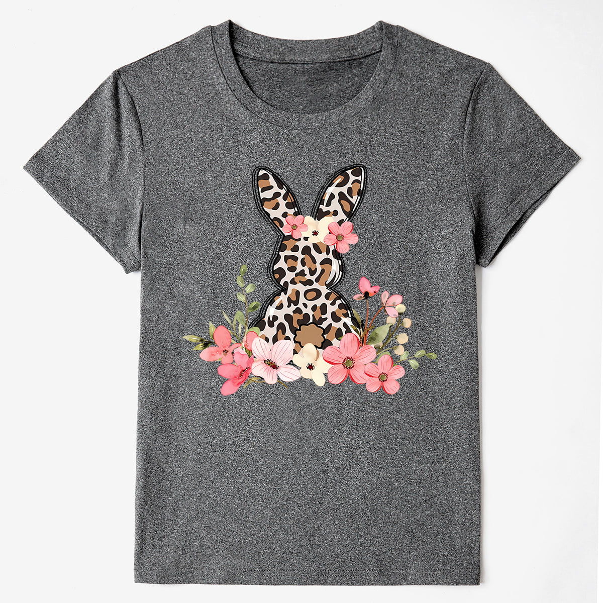 Rabbit Round Neck Short Sleeve T-Shirt Dark Gray