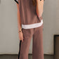 Contrast Round Neck Top and Pants Set