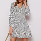 Printed Surplice Neck Puff Sleeve Ruffle Hem Dress