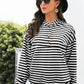 Striped Half-Button Dropped Shoulder Hoodie