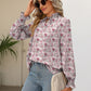 Printed Tie Neck Flounce Sleeve Blouse