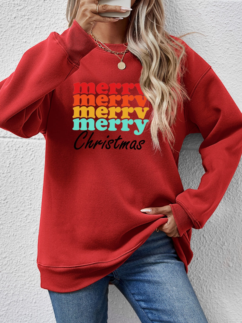 MERRY CHRISTMAS Graphic Long Sleeve Sweatshirt Deep Red