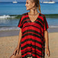 Tassel Openwork Striped V-Neck Cover Up