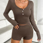 Scoop Neck Long Sleeve Top and Shorts Set