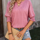 Mandy Heathered Notched Lantern Sleeve Blouse