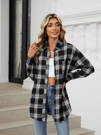 Plaid Button Up Long Sleeve Shirt Black