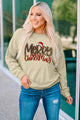 MERRY CHRISTMAS Graphic Sweatshirt Khaki