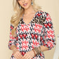 Celeste Full Size Houndstooth & Leopard Roll-Tab Sleeve Top