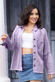 Raw Hem Pocketed Collared Neck Denim Jacket Lavender
