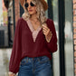 Swiss Dot V-Neck Long Sleeve Blouse