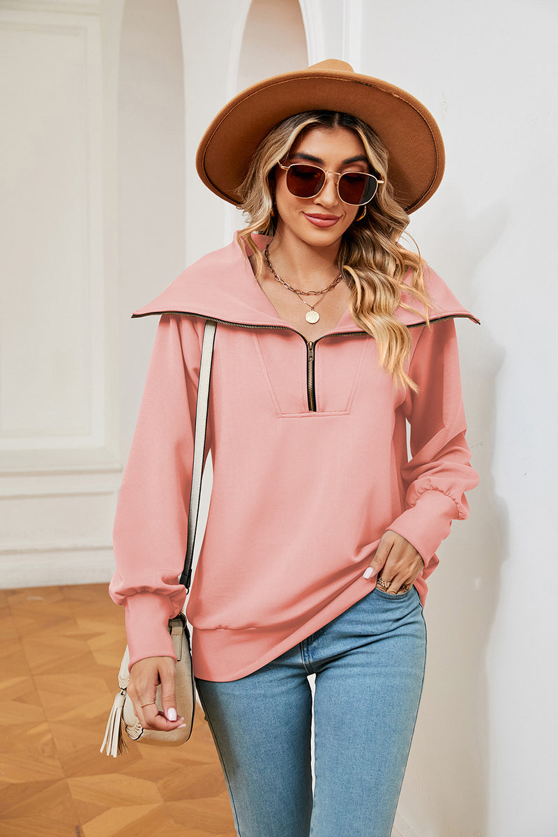 Half-Zip Collared Sweatshirt Peach