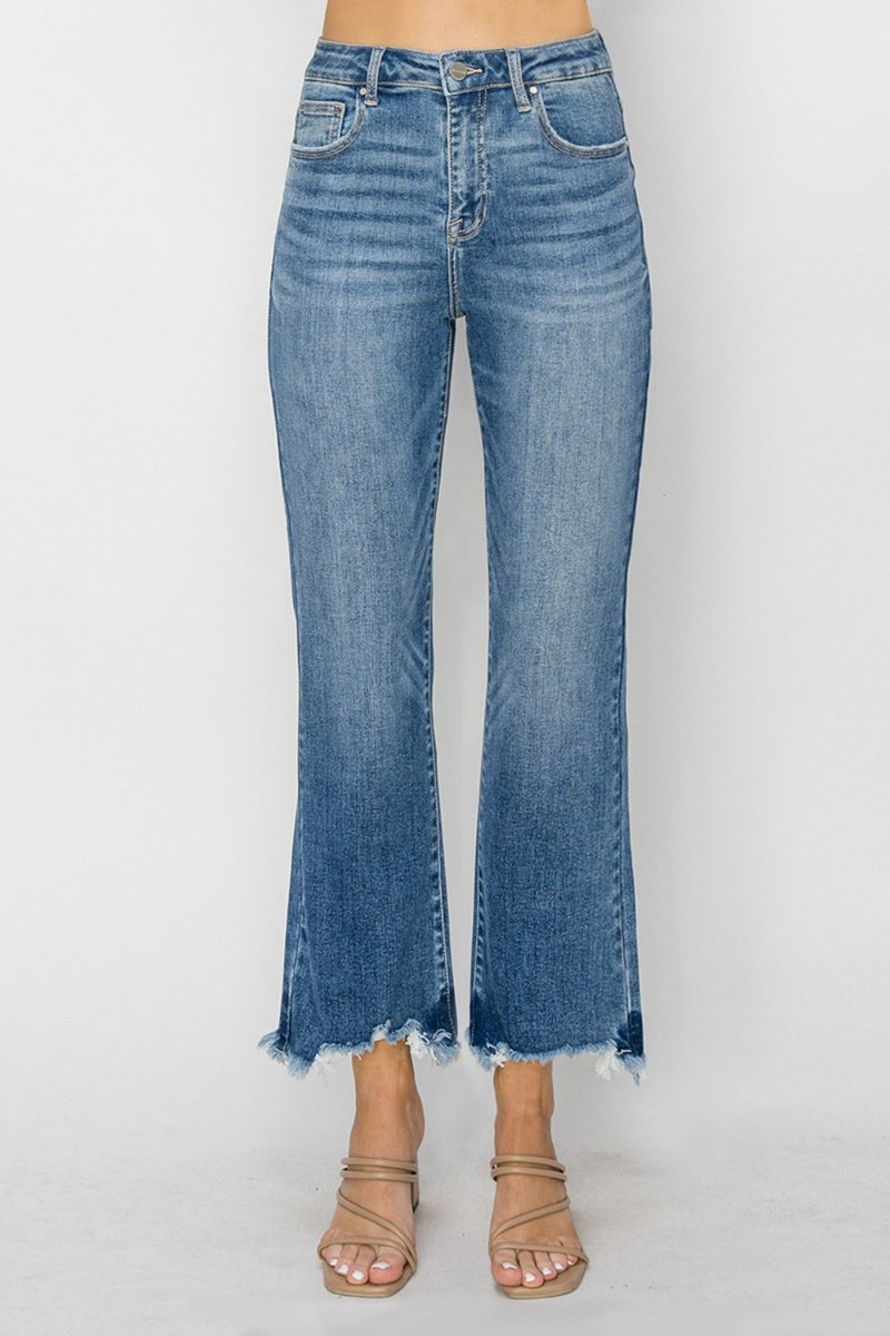 RISEN High Waist Raw Hem Flare Jeans