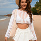 Openwork Boat Neck Long Sleeve Cover-Up