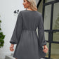 Frill Trim V-Neck Long Sleeve Dress