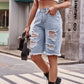 Raw Hem Distressed Denim Shorts with Pockets