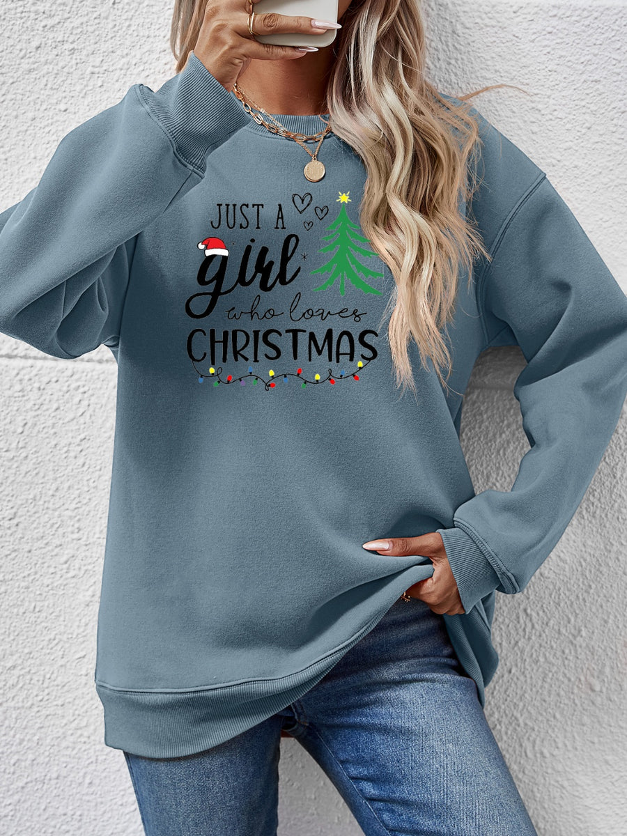 Letter Graphic Round Neck Sweatshirt French Blue