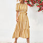 Striped Tie Belt Round Neck Puff Sleeve Dress