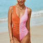 Ruched Plunge Wide Strap One-Piece Swimwear