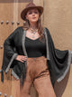 Plus Size Geometric Open Front Fringe Hem Cardigan Black