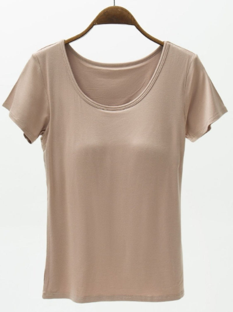Round Neck Modal T-Shirt with Bra Khaki