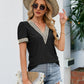 Contrast V-Neck Puff Sleeve Top