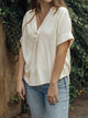 Perfee Johnny Collar Half Sleeve Blouse Beige