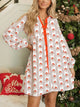 Christmas Santa Print Button Front Mini Dress White