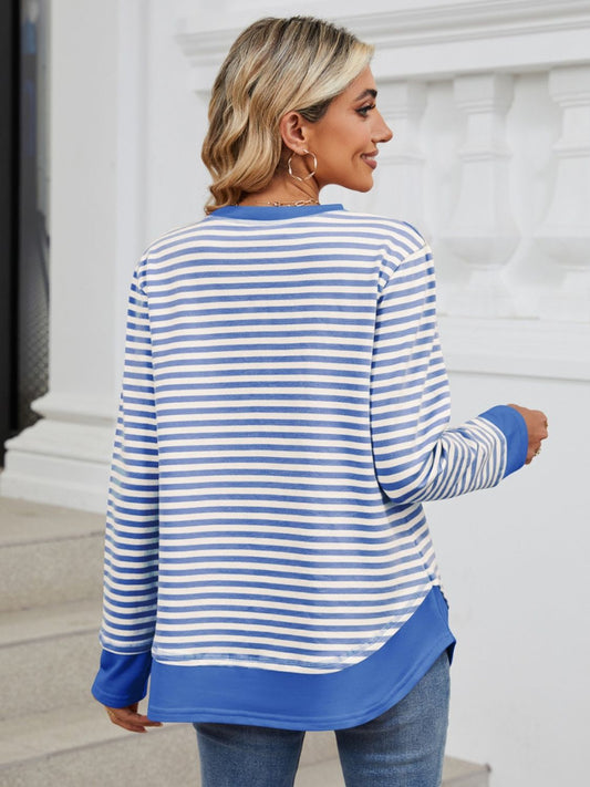 Striped Round Neck Long Sleeve Sweatshirt