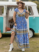 Plus Size Smocked Printed Cap Sleeve Dress Blue