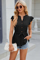 Eyelet Notched Cap Sleeve Blouse Black
