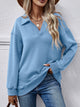 Collared Neck Dropped Shoulder Sweatshirt Light Blue