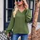 V-Neck Tie Cuff Puff Sleeve Blouse