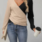 Contrast Surplice Long Sleeve Top