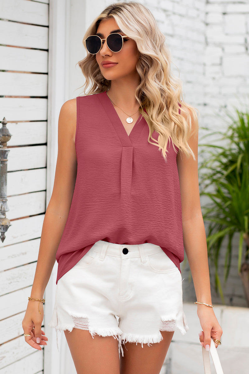 Texture V-Neck Sleeveless Top Dusty Pink