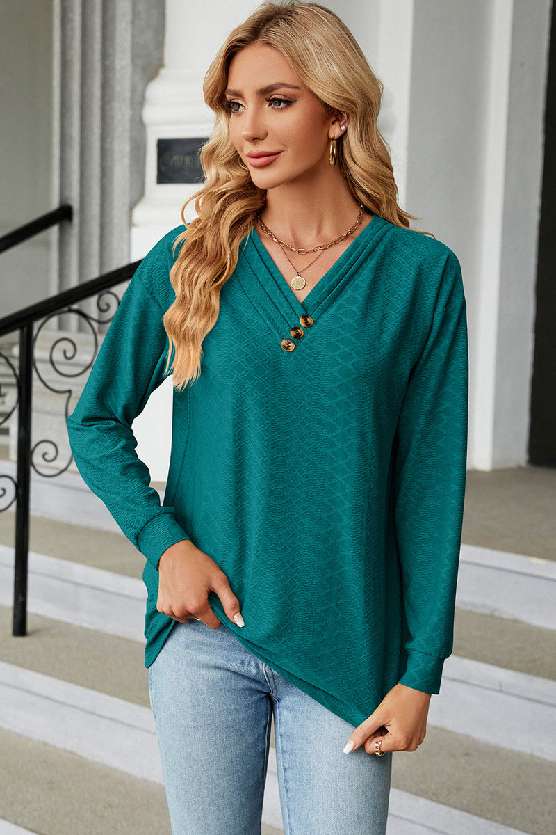 V-Neck Long Sleeve T-Shirt Turquoise