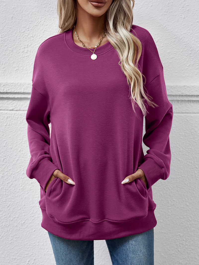 Dropped Shoulder Sweatshirt with Pockets Magenta