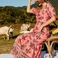 Floral Ruched Puff Sleeve Tiered Maxi Dress