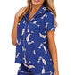 Printed Button Up Short Sleeve Top and Shorts Lounge Set