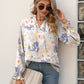 Printed Tie Neck Flounce Sleeve Blouse