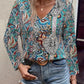 Printed V-Neck Long Sleeve Blouse