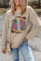 Full Size Sequin Boots Round Neck Long Sleeve Sweatshirt Dust Storm
