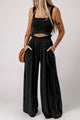 Square Neck Cropped Tank Top and Long Pants Set Black