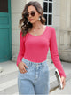 Round Neck Long Sleeve T-Shirt Hot Pink