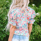 Printed Notched Short Sleeve Blouse