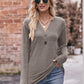 Mandy Buttoned Notched Neck Long Sleeve Top