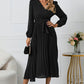 V-Neck Long Sleeve Tie Waist Midi Dress