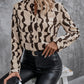 Printed Notched Long Sleeve Blouse