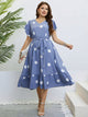 Polka Dot Belted Flutter Sleeve Ruffle Hem Dress Blue Purple