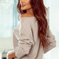 Ribbed Round Neck Drop Shoulder Long Sleeve Top